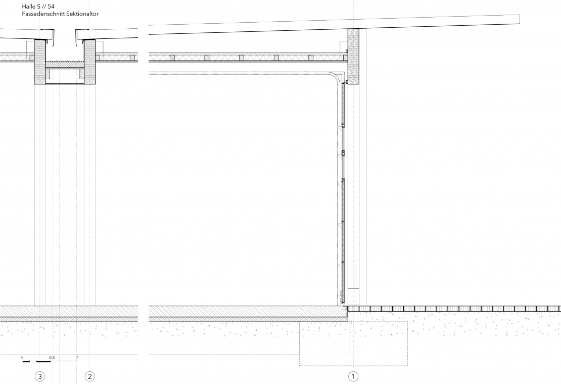 Fassadenschnitt Sektionaltore  - Aretz Dürr Architektur Köln