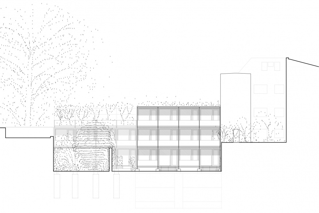 Hofansicht der Holzmodule - Aretz Dürr Architektur Köln