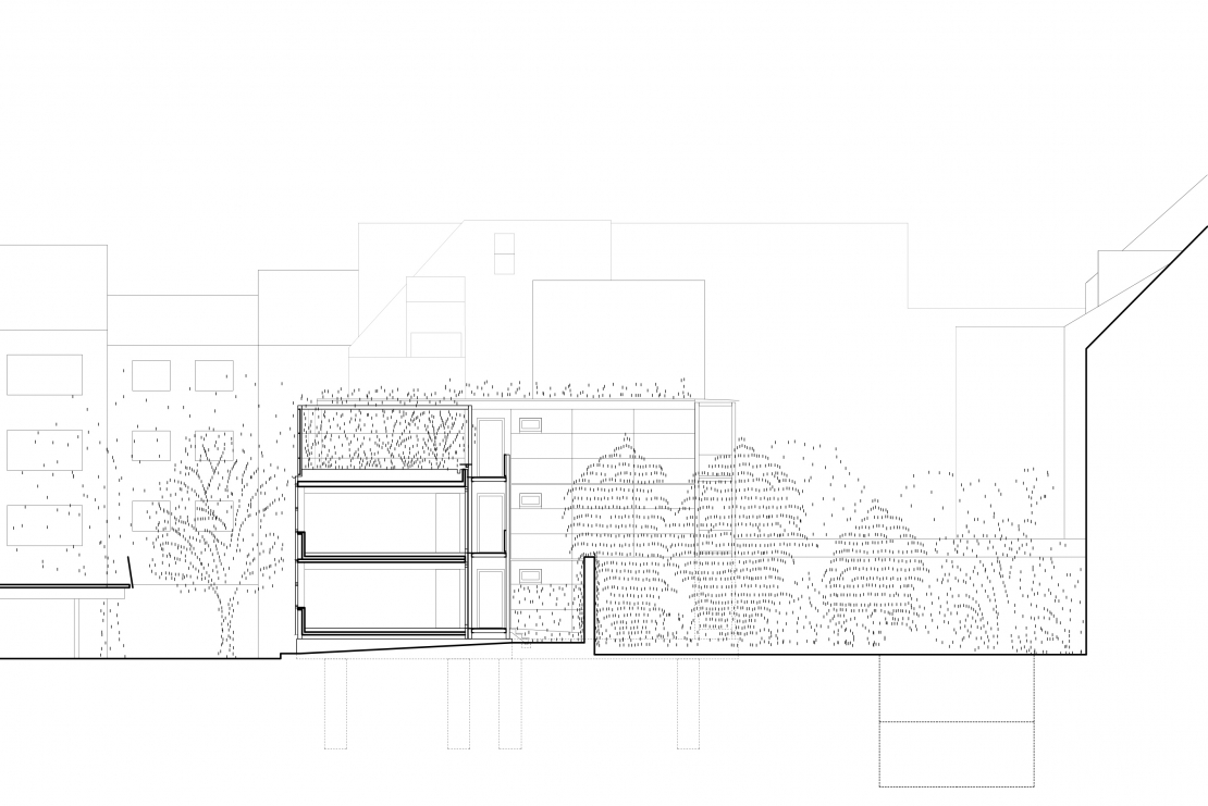 Schnitt durch die Wohnungen in Holzmodulbauweise - Aretz Dürr Architektur Köln