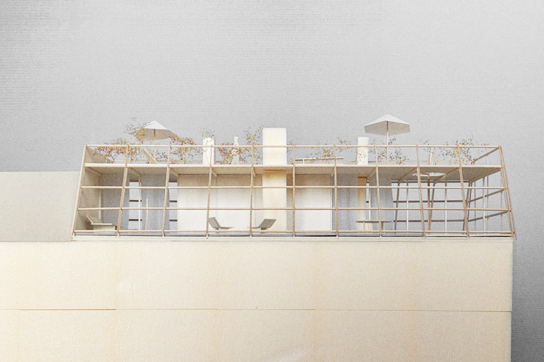 Modellfoto Aufstockung Seitenansicht - Aufstockung S // 39 Köln - Aretz Dürr Architektur BDA Köln 