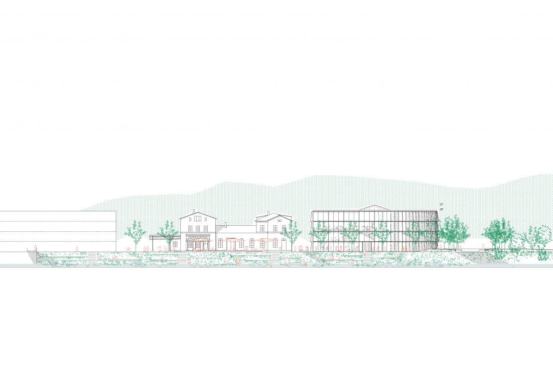 Schnitt Bigge Ansicht Bahnhof - Wettbewerb Bürgerhaus Olpe  - Aretz Dürr Architektur Köln