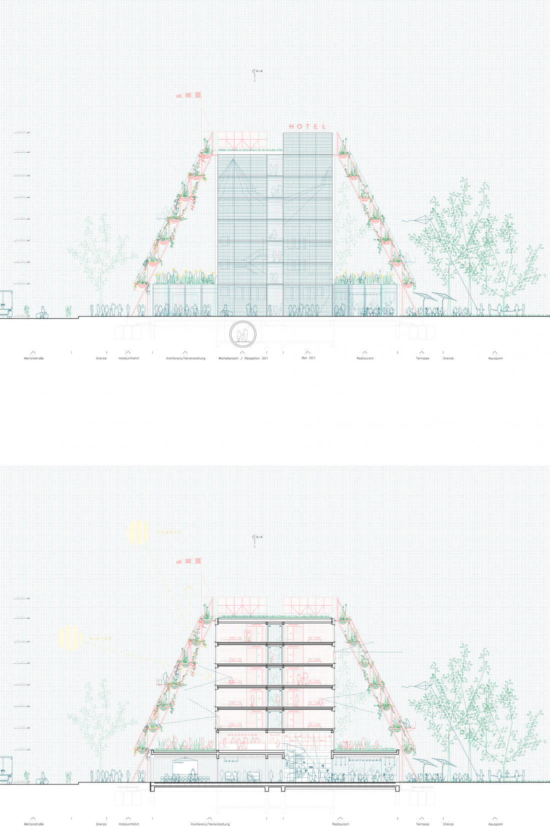 Ansicht und Schnitt - Hotelneubau am Aqualand - Aretz Dürr Architektur Köln