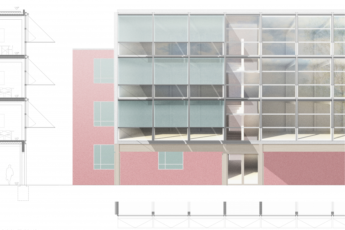 Fassadenschnitt - Wettbewerb Erweiterung Mariengymnasium Warendorf  - Aretz Dürr Architektur Köln