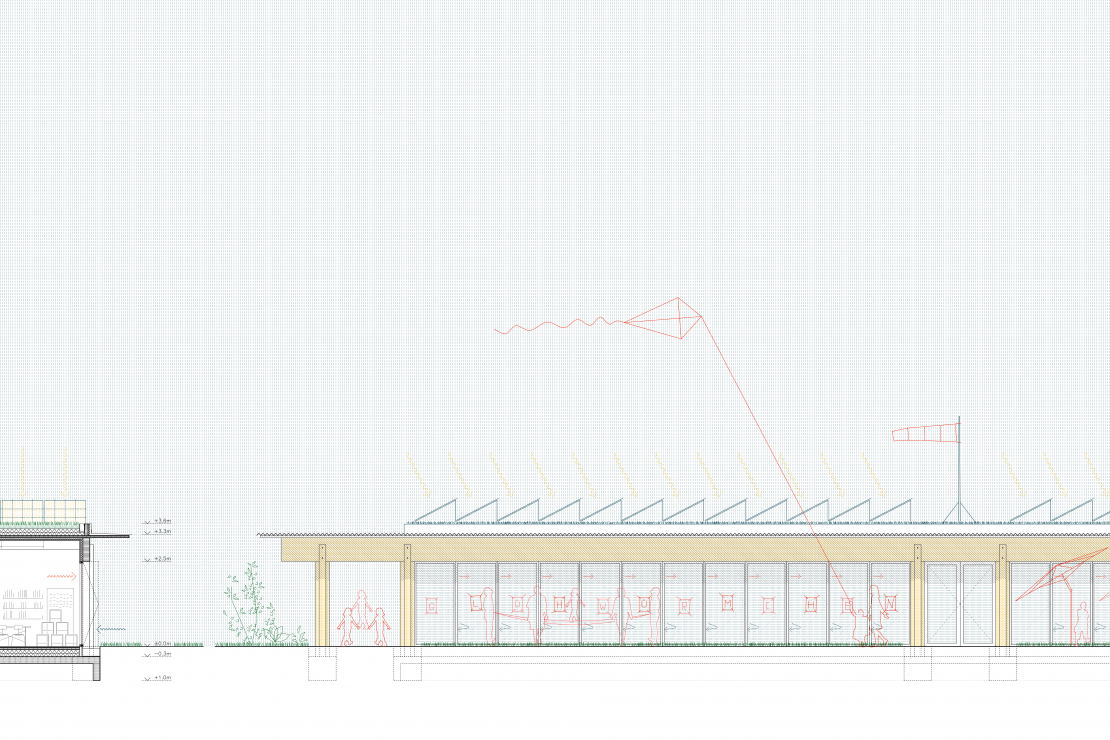 Fassadenschnitt und Teilansicht Wettbewerb Kindergarten Dörenhagen