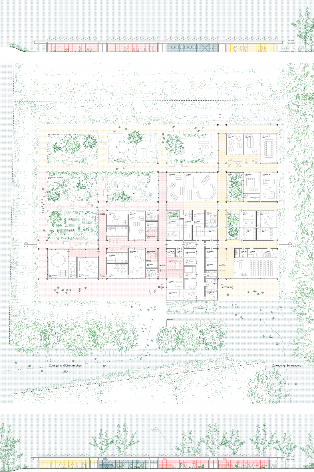 Grundriss und Ansichten Wettbewerb Kindergarten Dörenhagen