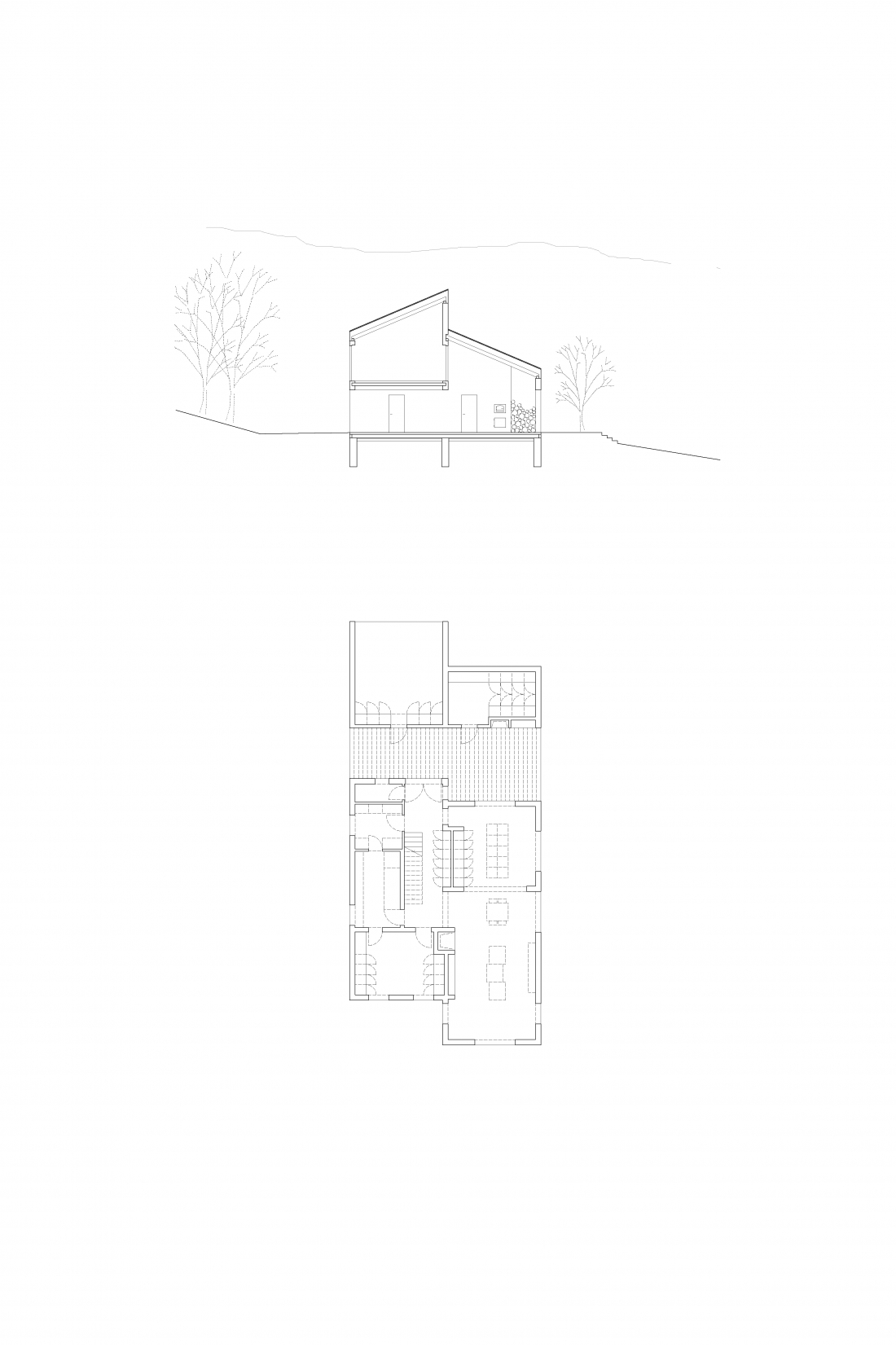 Grundriss und Schnitt Wohnhaus HF1 in Oberberg - Aretz Dürr Architektur Köln